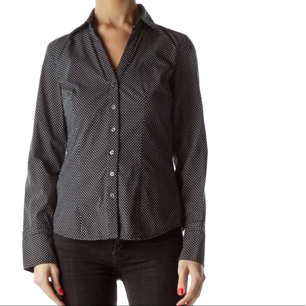 EUC Express Design Studio Black White Polka Dot Shirt • Size L